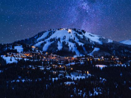 Park City, Utah, during winter at dusk