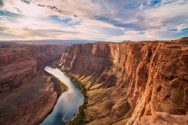 Aerial view of the Colorado river flowing through the Grand Canyon, Arizona.